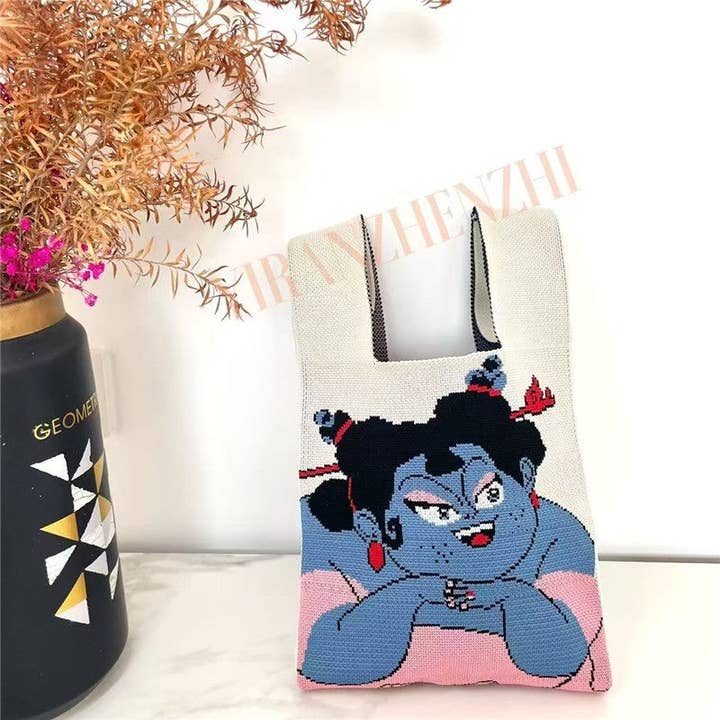 Plush Looks - Wholesale Tote Bag - Women's - Anime Character Jacquard Knit Tote Bag4