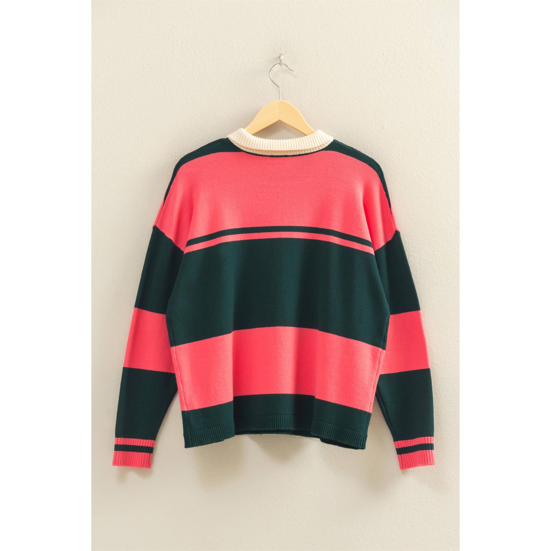 HYFVE - Wholesale Knit Sweater - Women's - Contrasting Striped Sweater With Polo Collar8