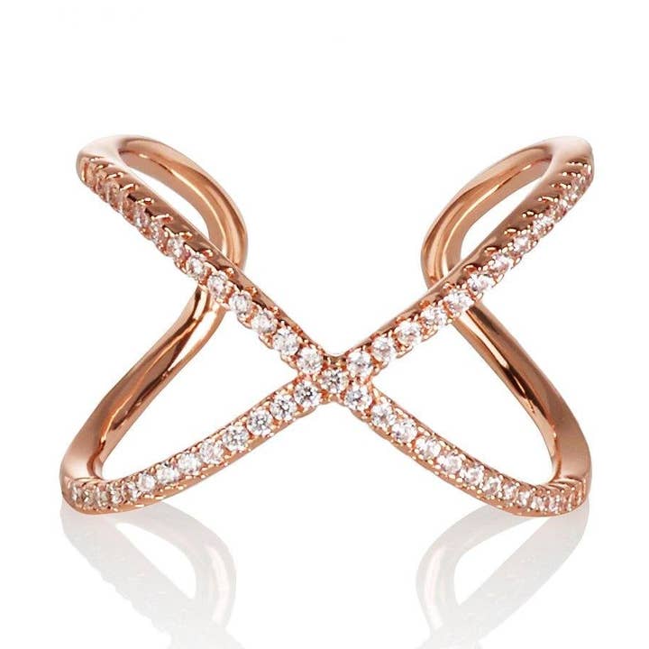 Adjustable Rose Gold Cross Ring for Women with Cubic Zirconia Stones for wholesale by Namana
