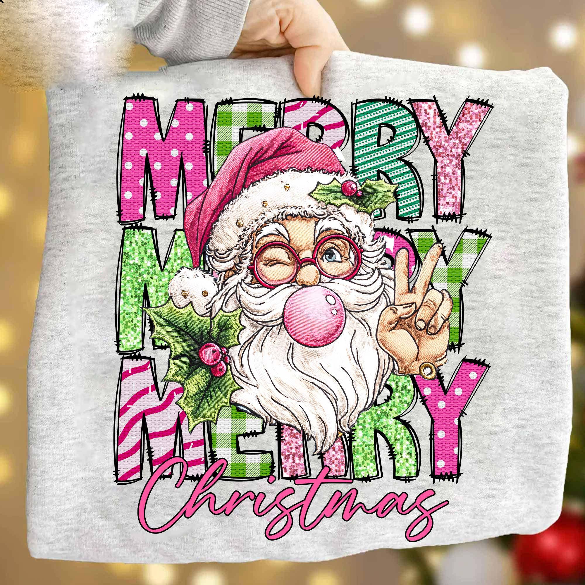 NVC Ecommerce LLC - Wholesale T-Shirt (Graphic) - Women's - Retro Patchwork Santa Claus Shirt, Merry Christmas Sweater2