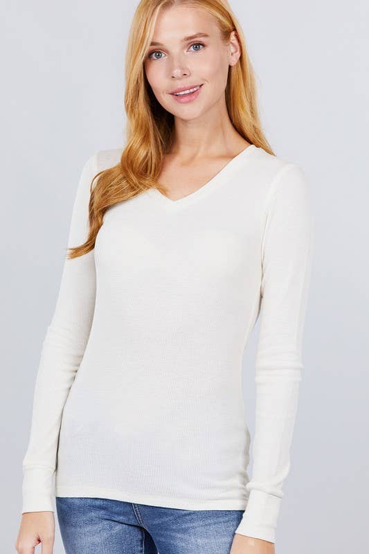 Vanilla Monkey - Wholesale Knit Top - Women's - Long Sleeve V-neck Thermal Knit Top4