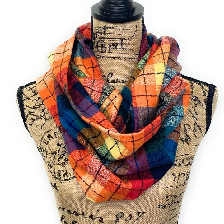 Rainbow of Color Heather Plaid Flannel Infinity Scarf for wholesale by Thistle & Stitch