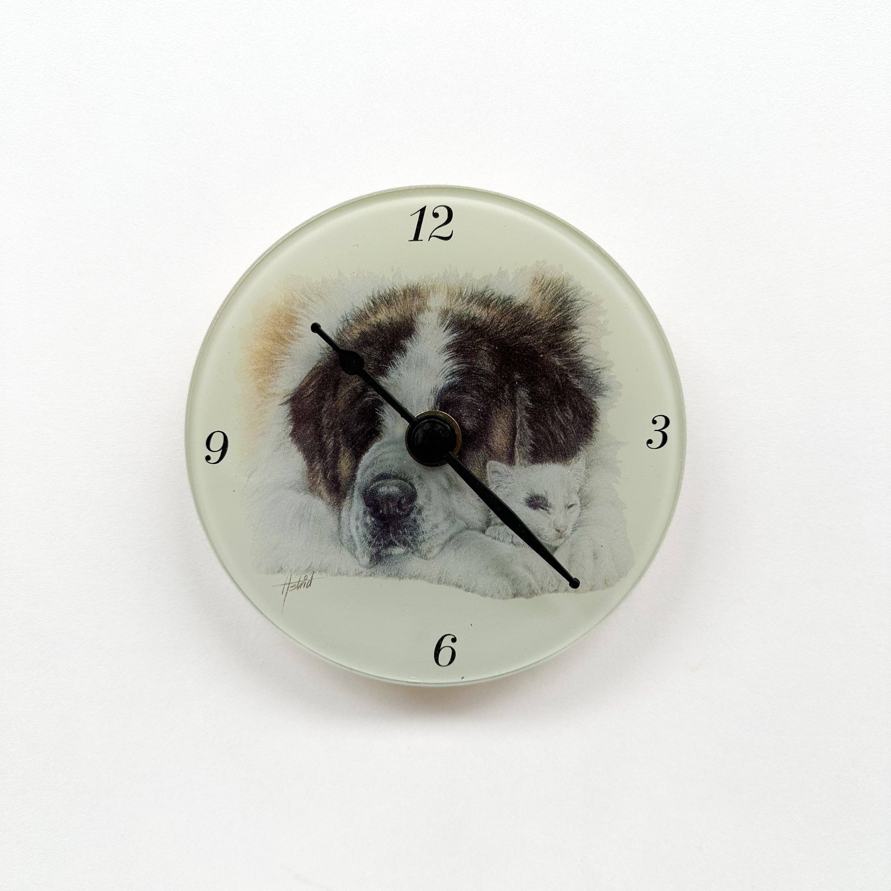 Animal Prints - Wholesale Wall Clock - Saint Bernard clock with cat