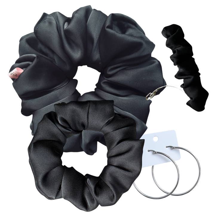 DeNob Black 4-in-1 Handmade Matte Satin Hair Accessories Set for wholesale by DeNob creations
