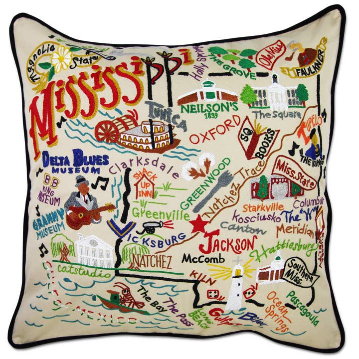 Mississippi Hand-Embroidered Pillow for wholesale by catstudio