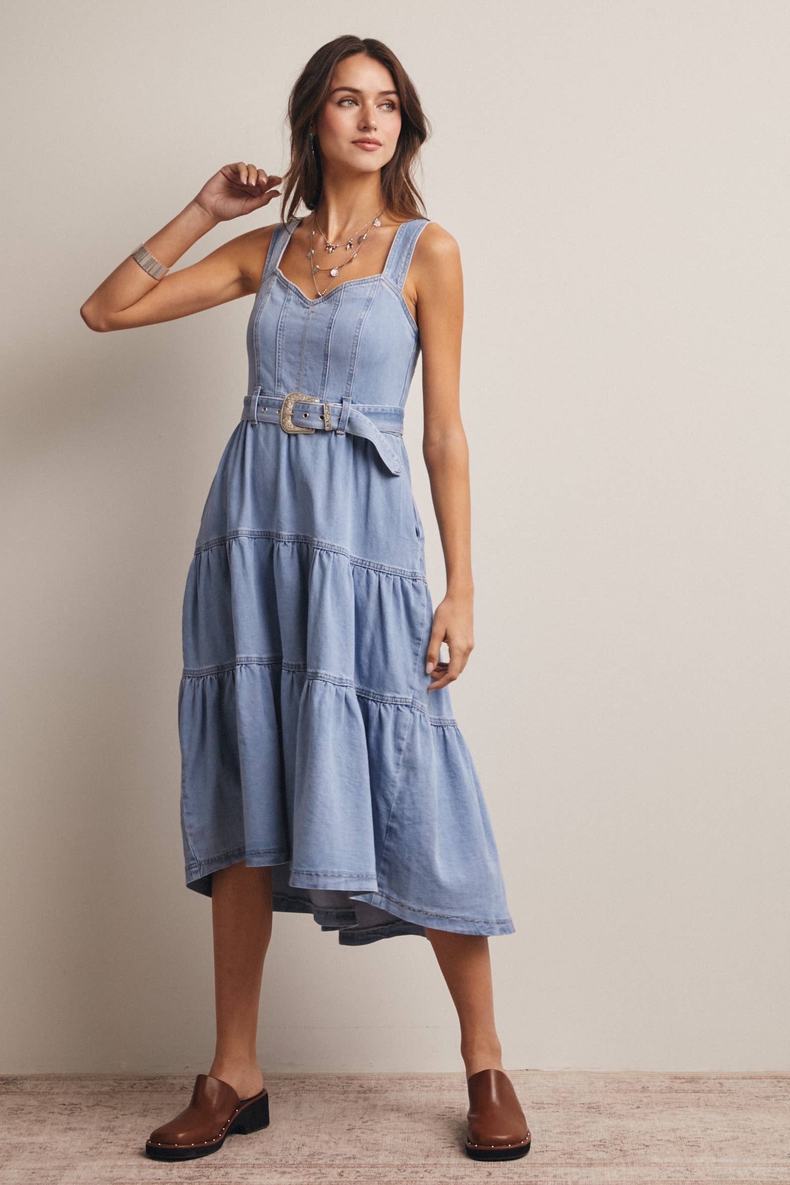 Forte - Wholesale Dress - Women's - Tiered Denim Maxi Dress FD002314