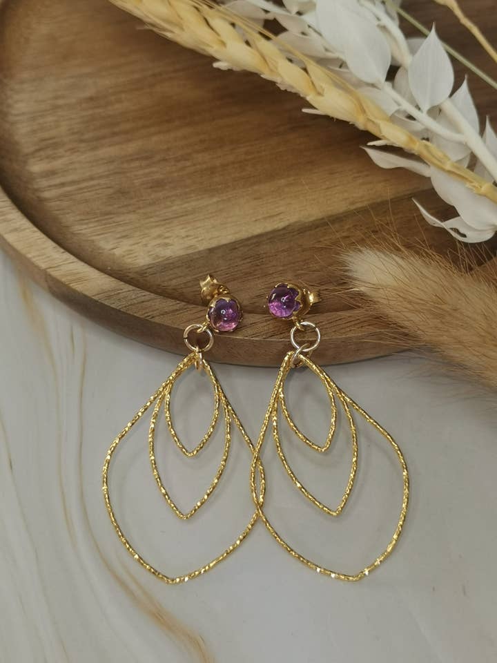 925 zilveren oorbellen met goudlaag en amethist voor wholesale door Biotandem