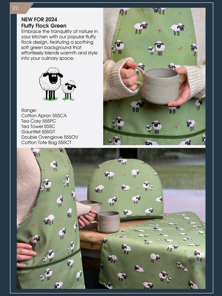 Tablier en coton vert Fluffy Flock pour la vente par Samuel Lamont and Sons