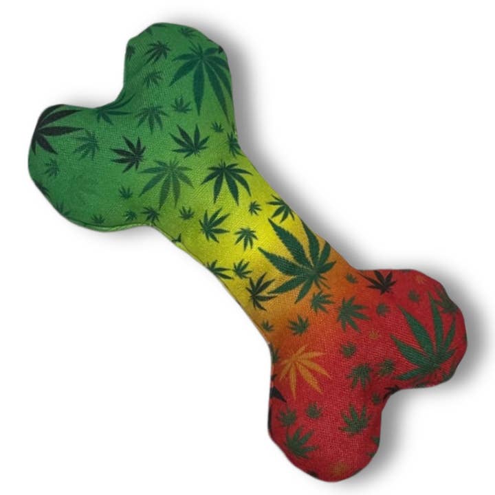 PAW:20 - Wholesale Pet Squeaky Toy - Dog - Stoned to da Bone, Cute Stuffed Rasta Leaf Bone Dog Toy