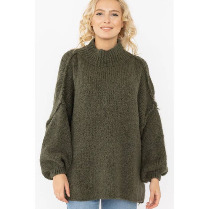 MA19501 Olive Turtleneck Cozy Warm Knitted Sweater Loowie for wholesale by LOOWIE
