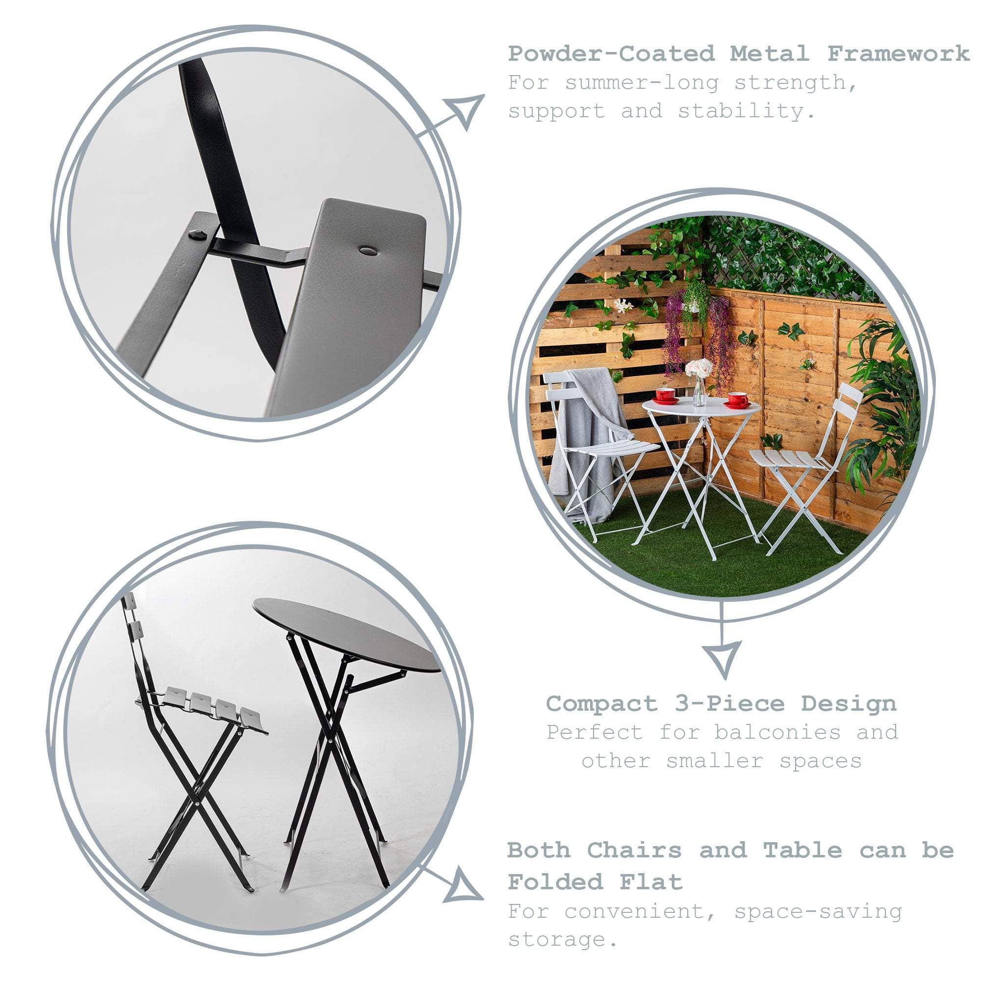 Rinkit Ltd – wholesale Patio set – Harbour Housewares 3 Piece Sussex Bistro Set - Square - White3