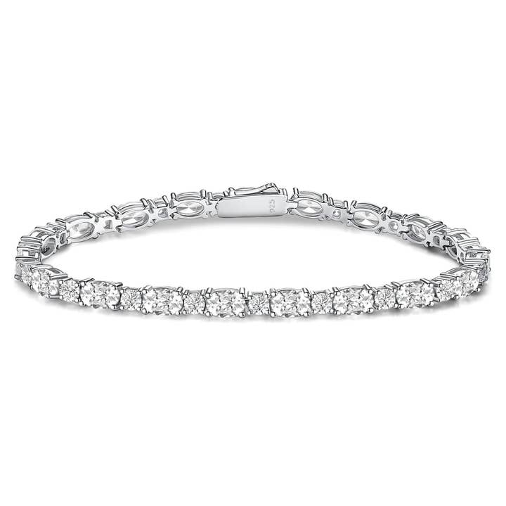 ”Glamour Radiance” April Birthstone Fancy Cut Oval Cubic Zirconia Tennis Sterling Silver Armband för wholesale av Fanci Me Jewelry