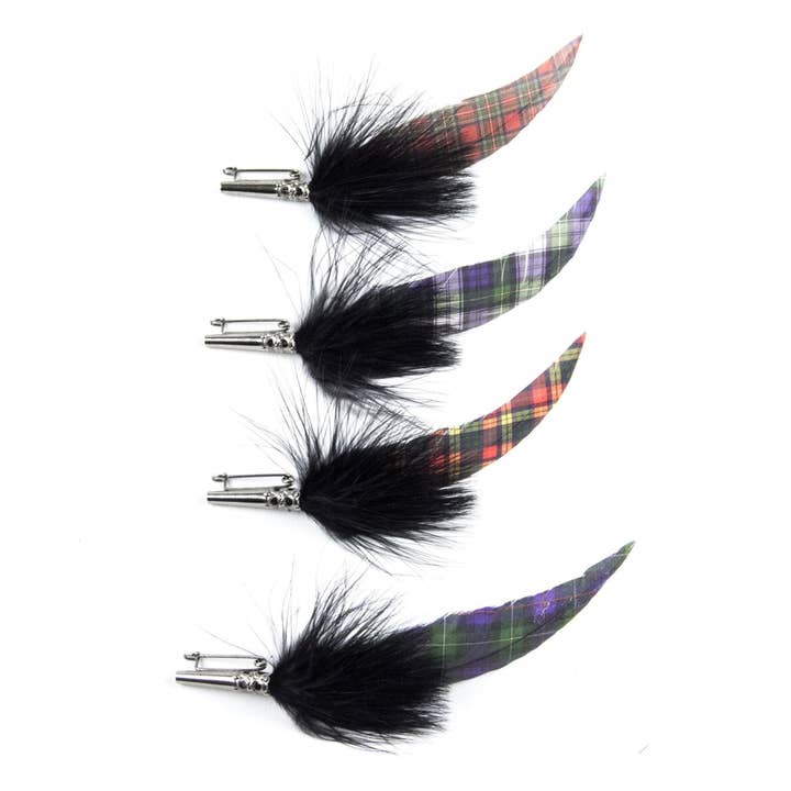 ZF021 Printed Tartan Feather Mount for wholesale by Heather Hats & Accessories