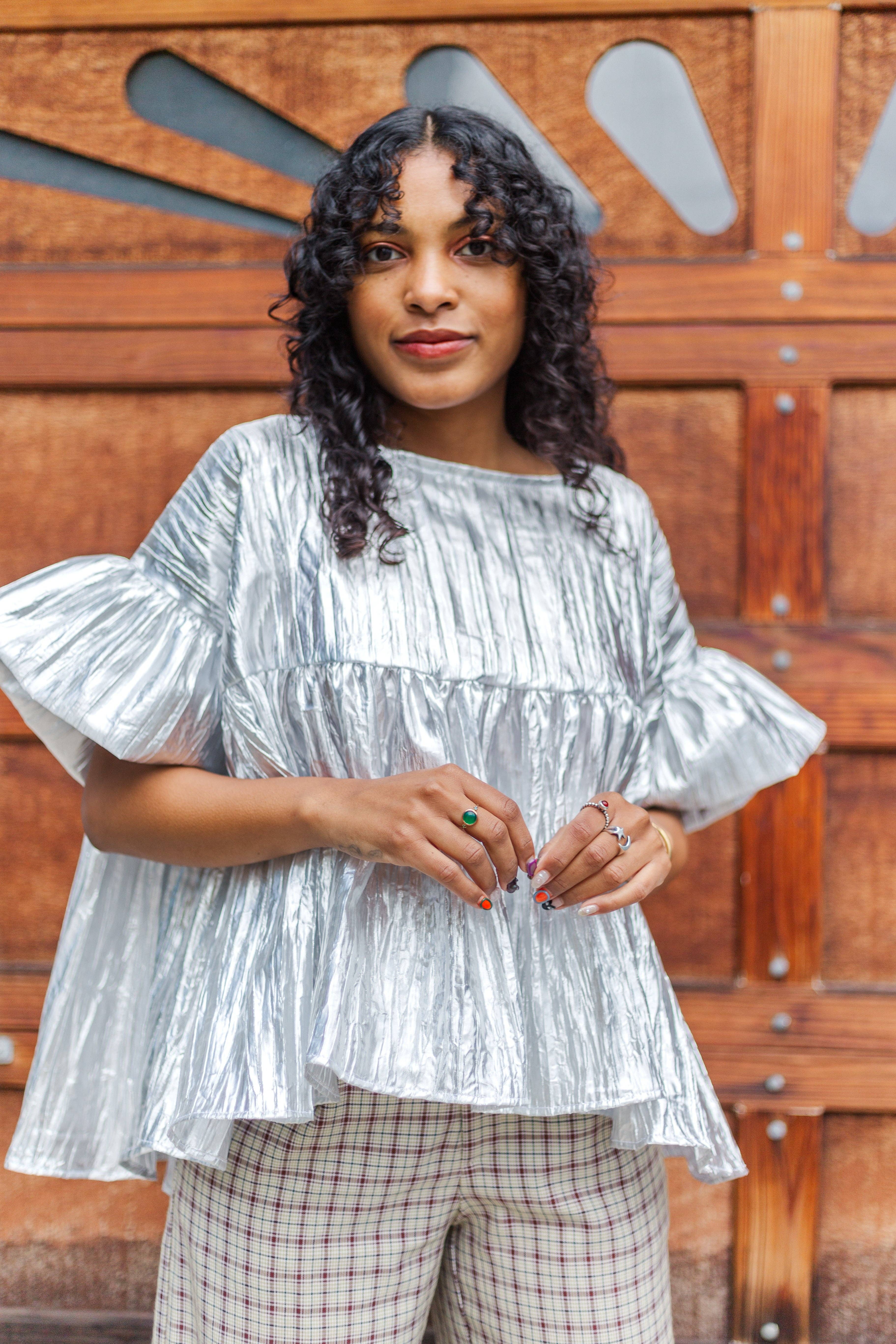 Nettle Studios - Wholesale Blouse - Women's - Size-Inclusive Plus Size Womens Silver Metallic Gathered Top4