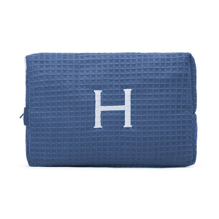 Bolsa de maquiagem feminina grande de algodão waffle - azul marinho por atacado de Weddingstar Inc.