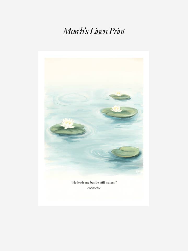 Acque Tranquille Stampa d'Arte su Lino 5 x 7 - Arte Cristiana - Salmo 23 per la vendita all'ingrosso da parte di Living In Light