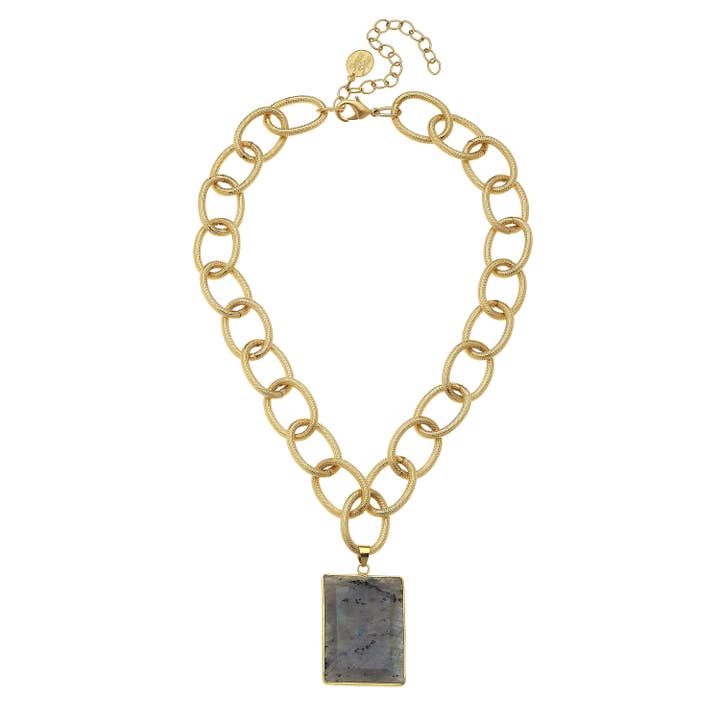 Gold Chain and Rectangle Labradorite Drop Necklace for wholesale by Susan Shaw