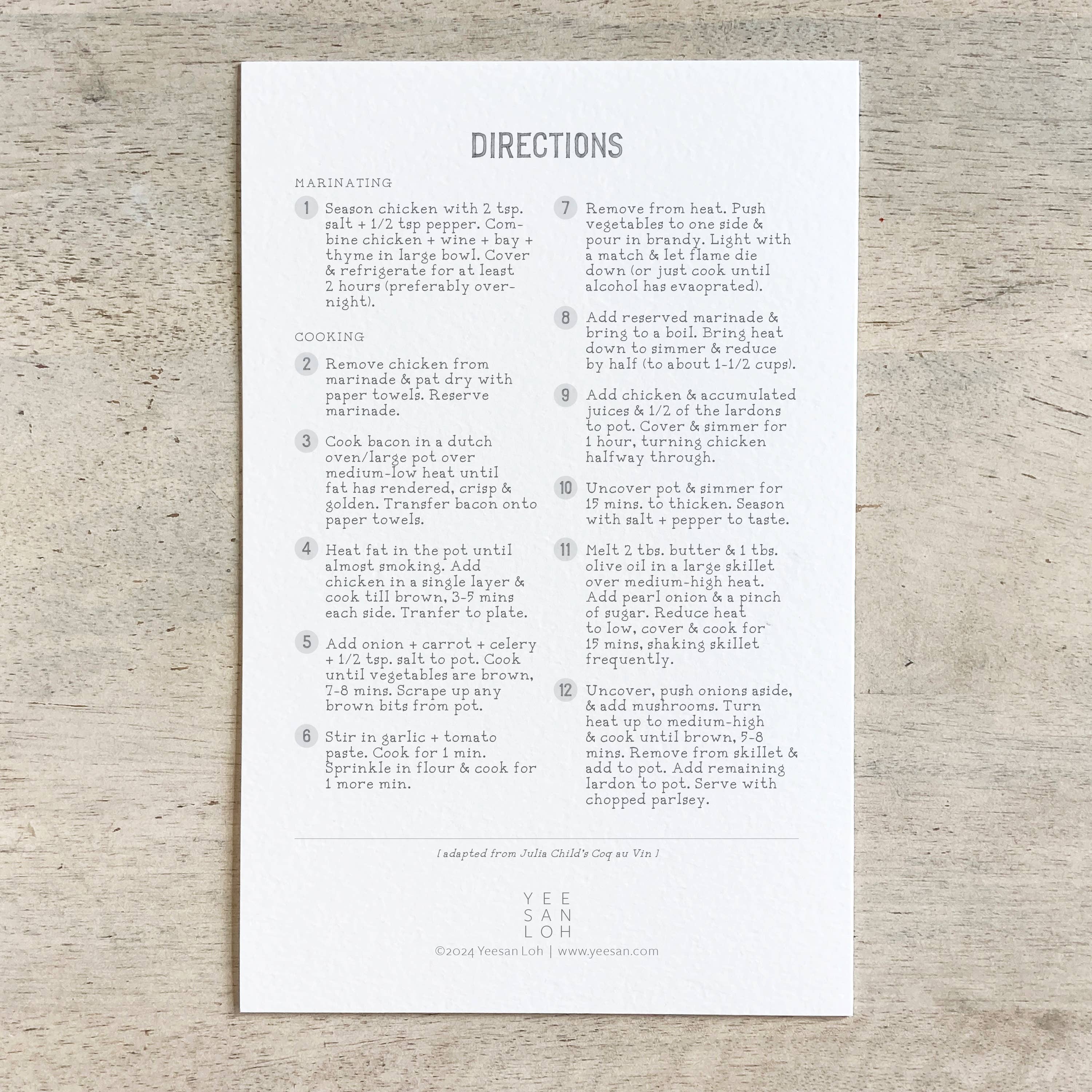 Yeesan Loh - Wholesale Recipe Card - Recipe Card / Coq au Vin1