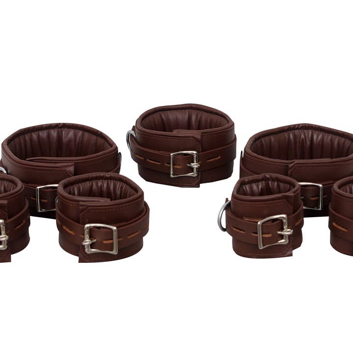 Leather Bondage Cuffs BDSM Handcuffs Ankle Cuffs Set for wholesale by The Master Tanners