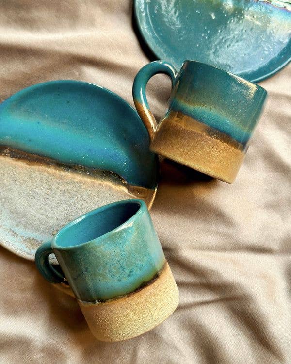 Los Artisans - Wholesale Coffee/Tea Cup - Green, Blue & Gold Coffee/Espresso Cup & Saucer Set3