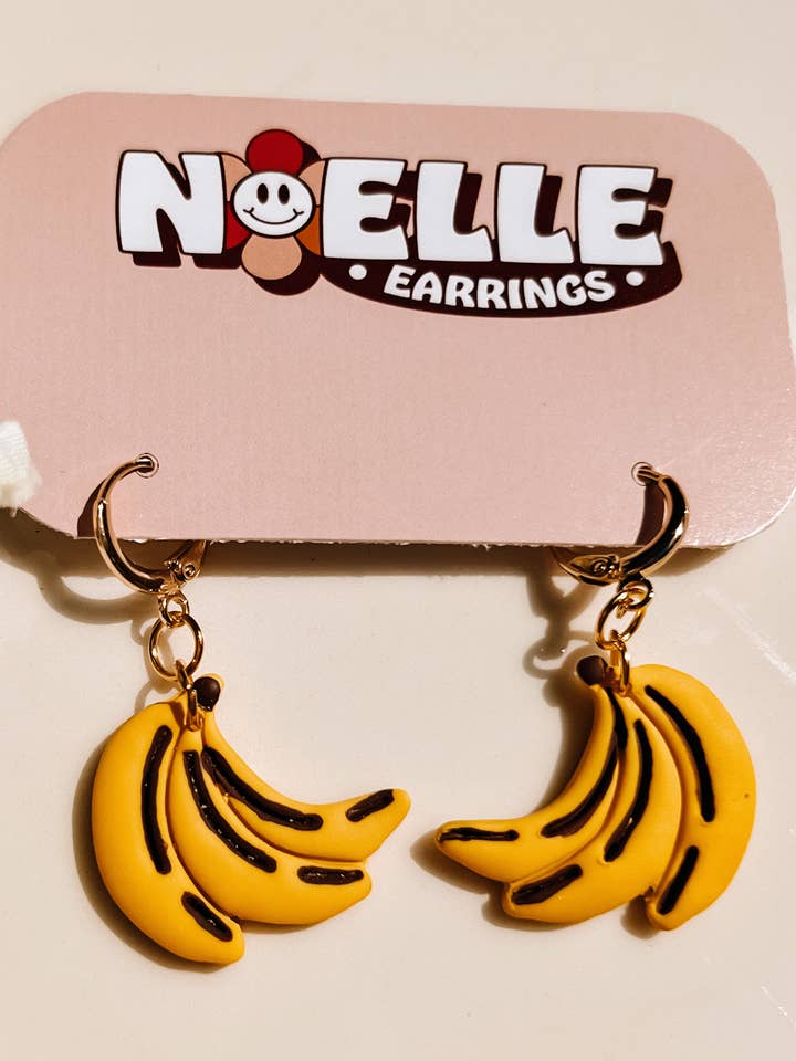 Banana Huggie Earrings | Polymer Clay Earrings for wholesale by Noelle Earrings