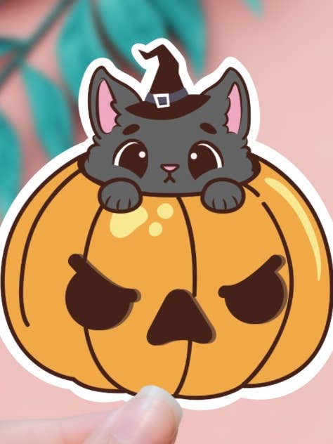 Pumpkin Kitty Halloween Sticker for wholesale by EnchantingSunshine