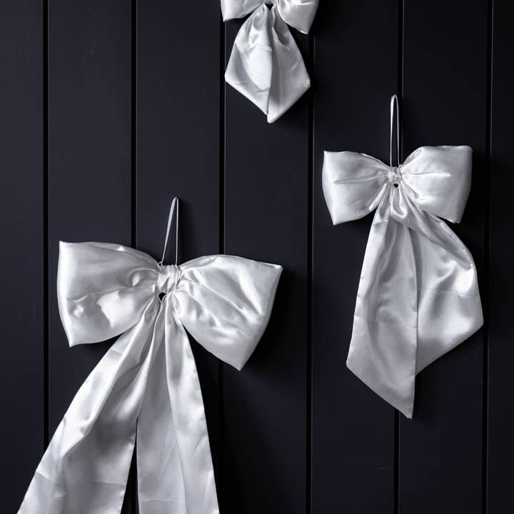 Bows White Satin Fabric for wholesale by Luxe B Co