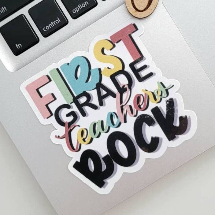 First Grade Teachers Rock Sticker for wholesale by Jen Writes This LLC