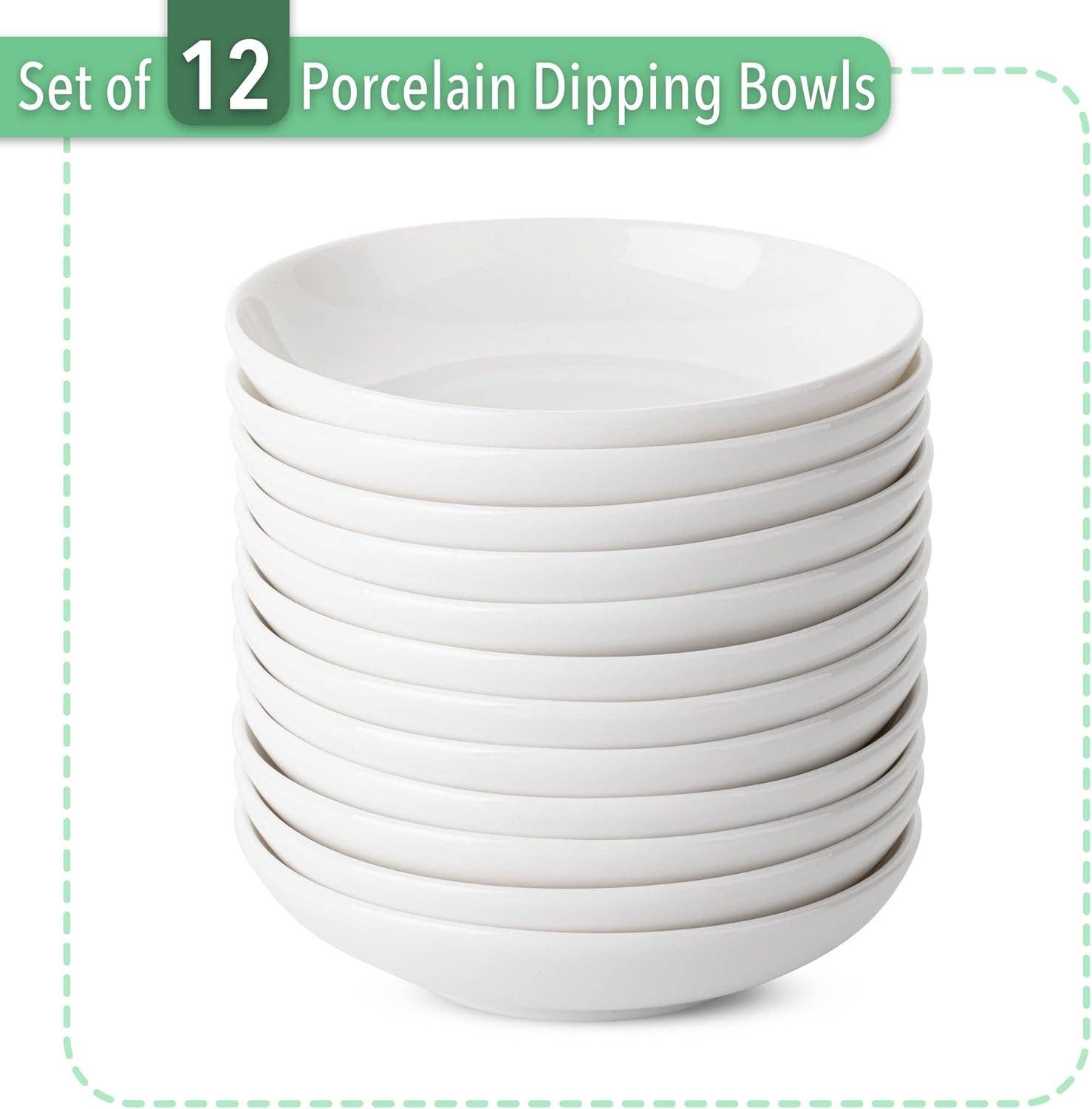 Brew To A Tea – Engroshandel Skål til krydderier/dip – BTaT Keramiske Dipskåle Sæt med 12, 3 Oz Hvide Skåle1