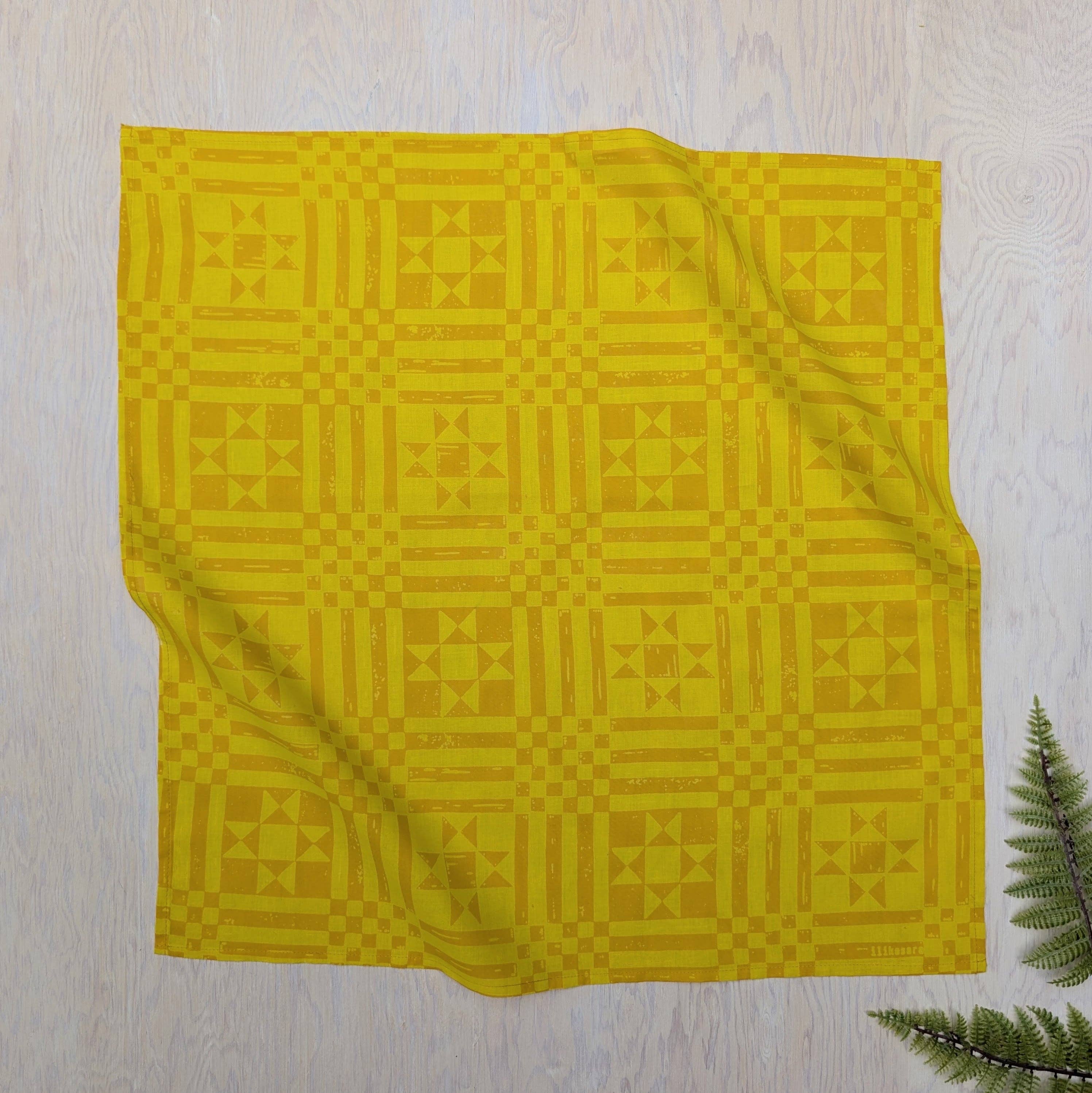 ilikesara | art + goods – wholesale Bandana – Women's – bandana | sawtooth yellow gold - geometric folk quilt pattern scarf neckerchief9