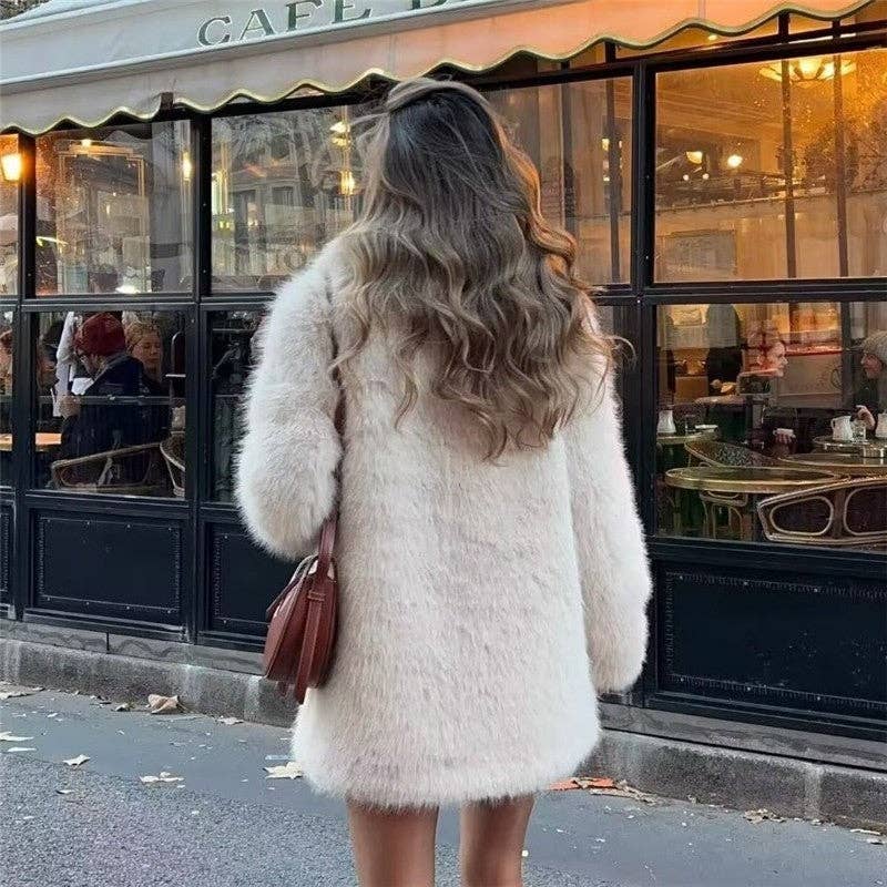 CREAMY Loose Fit Stylish Mid-Length Faux Fur Coat for wholesale on Faire1