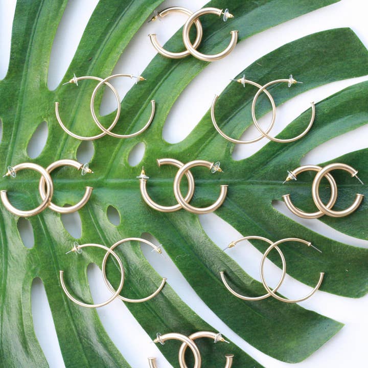 Medium Skinny Everyday Gold Hoops | Classic Hoop Earrings for wholesale by Pierce + Hide