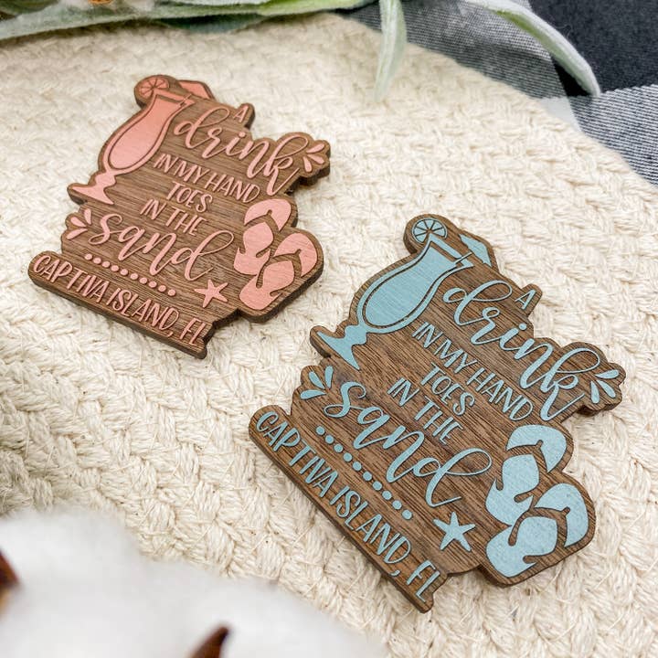 The Cottonseed Marketplace - Wholesale Magnet - Drink in My Hand, Toes in the Sand - Wooden Magnet2