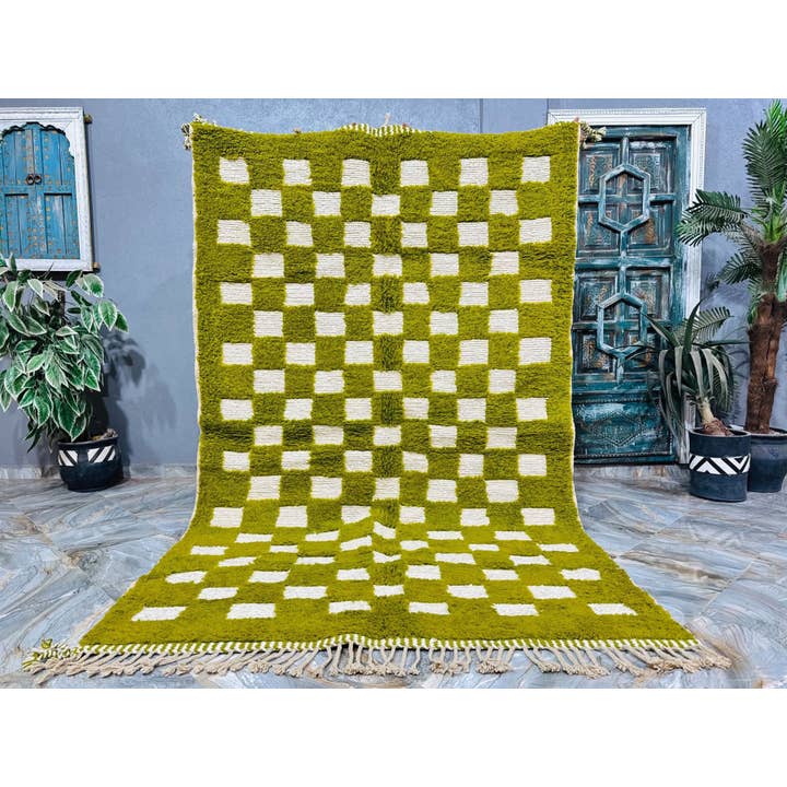 Tapis à carreaux vert olive, tapis marocain à carreaux, tapis de sol pour la vente par Moroccan Woven Treasures