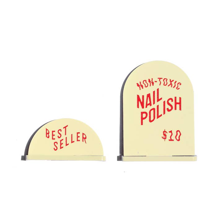 Display Signs - Nail Polish Shelf Talkers - Yellow & Red for wholesale by Glam & Grace