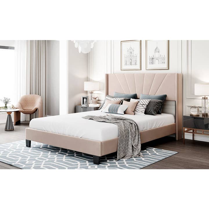 VTNG50 - Wholesale Bed - Queen Size Velvet Upholstered Platform Bed,Box Spring Needed16