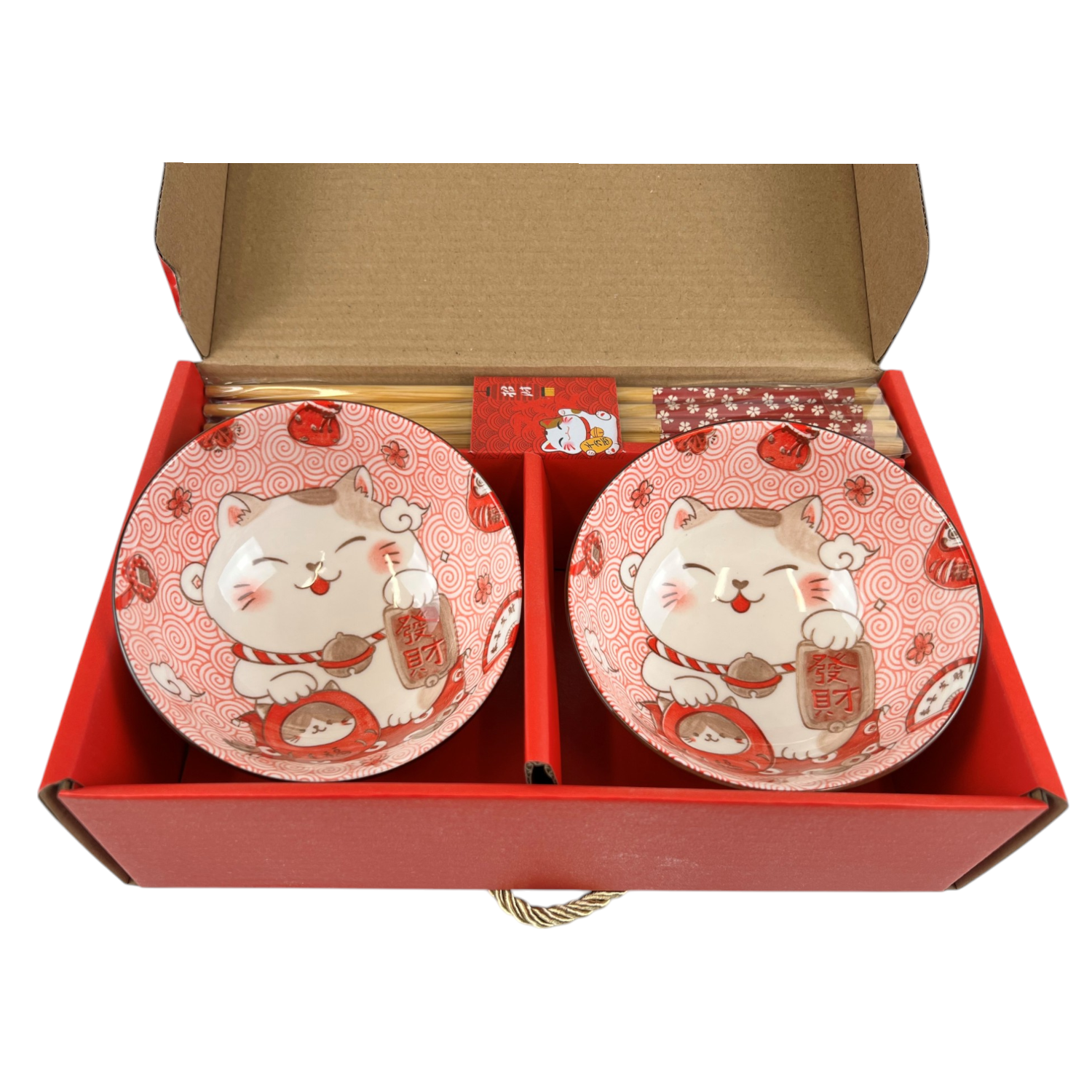 Urban Tokyo - Wholesale Bowl - Maneki Neko Lucky Cat Double Rice Set of 10oz 4.5"D Bowl With Chopsticks (1/24)2