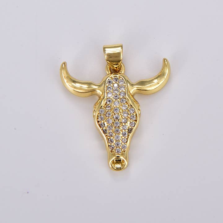 Beads Creation - Vente Breloques/médailles personnalisées - Pendentif Taureau en Or 18K Plaqué, Breloque Buffle en Laiton2