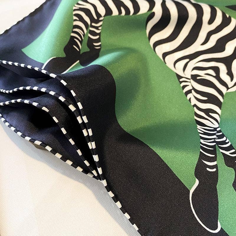SueSilkHK - Wholesale Scarf - Women's - Green Zebra Pattern Luxurious 70cm Mulberry Silk Square Scarf/Hand-Rolled Hem/Small Neck Scarf/Gift For Her3