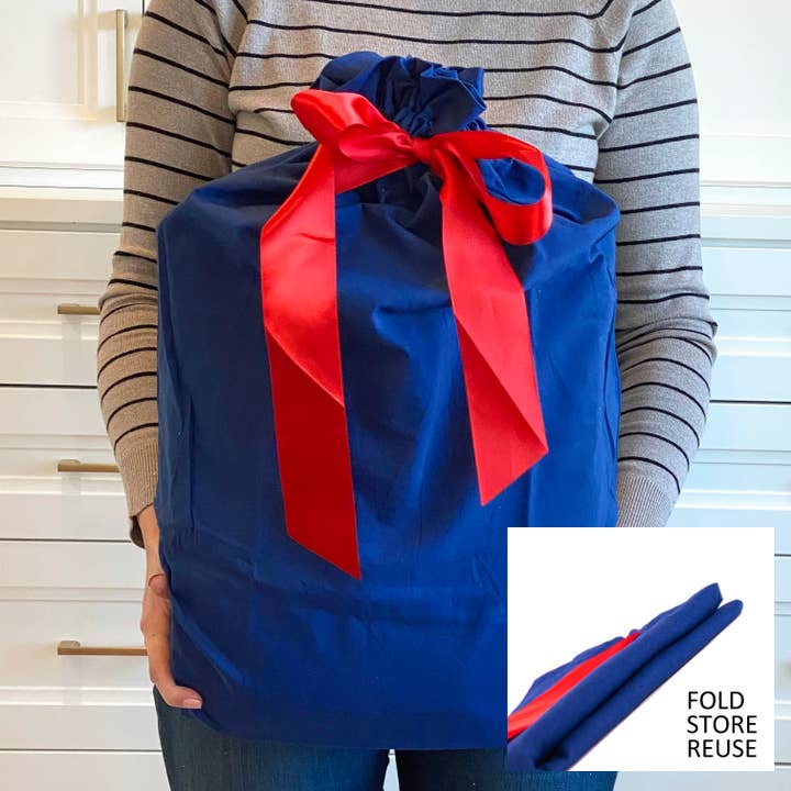 Blue Cotton Sleigh Bag 27" Tall With Satin Closure for wholesale by EverWrap