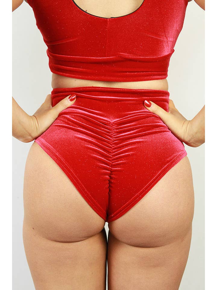 Rarr Designs - Wholesale Athletic shorts – Women's - Velvet Sparkle High Waist Short Red2