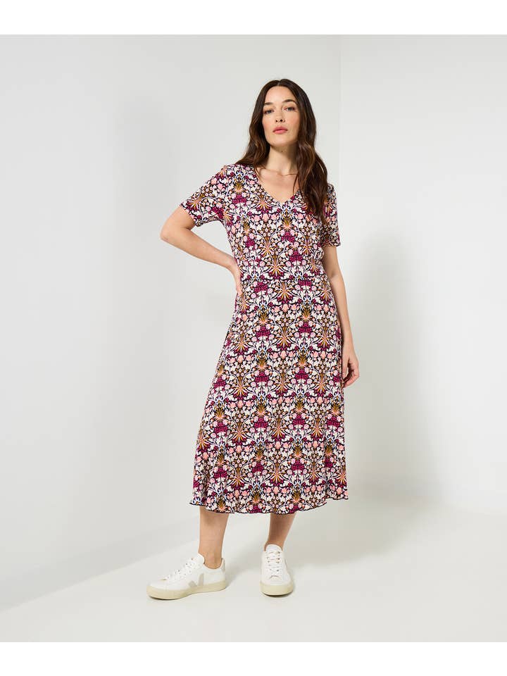 Plum Radiant Reversible Printed Jersey Dress for wholesale on Faire7