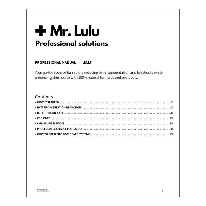 Pro Manual (English or Spanish) for wholesale by Mr. Lulu Skincare