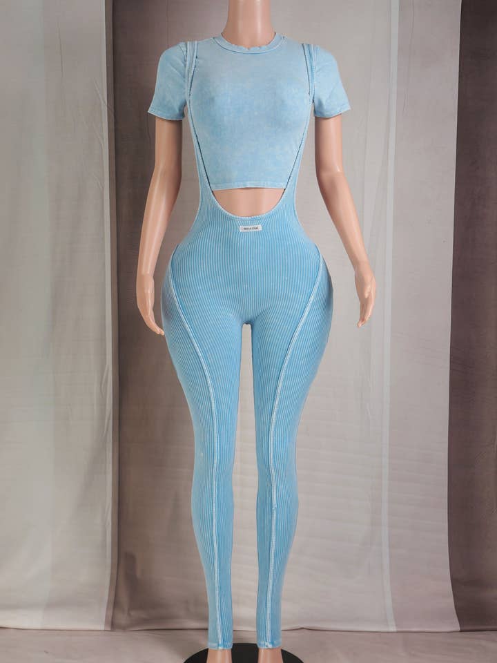 Dalia Studio - Wholesale Top & Pant Set (NOT Loungewear) - Women's - MINERAL WASH LABEL DETAIL BABY TEE & SUSPENDER SET