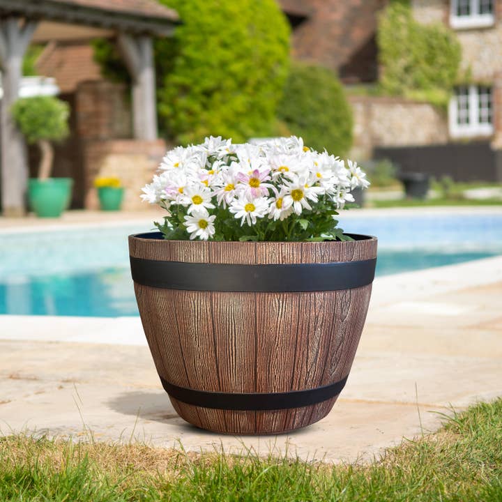 CREEKWOOD GARDEN AND GIFT LTD - Vendita all'ingrosso Vasi per piante - Fioriera a botte da 38 cm, in rovere medio