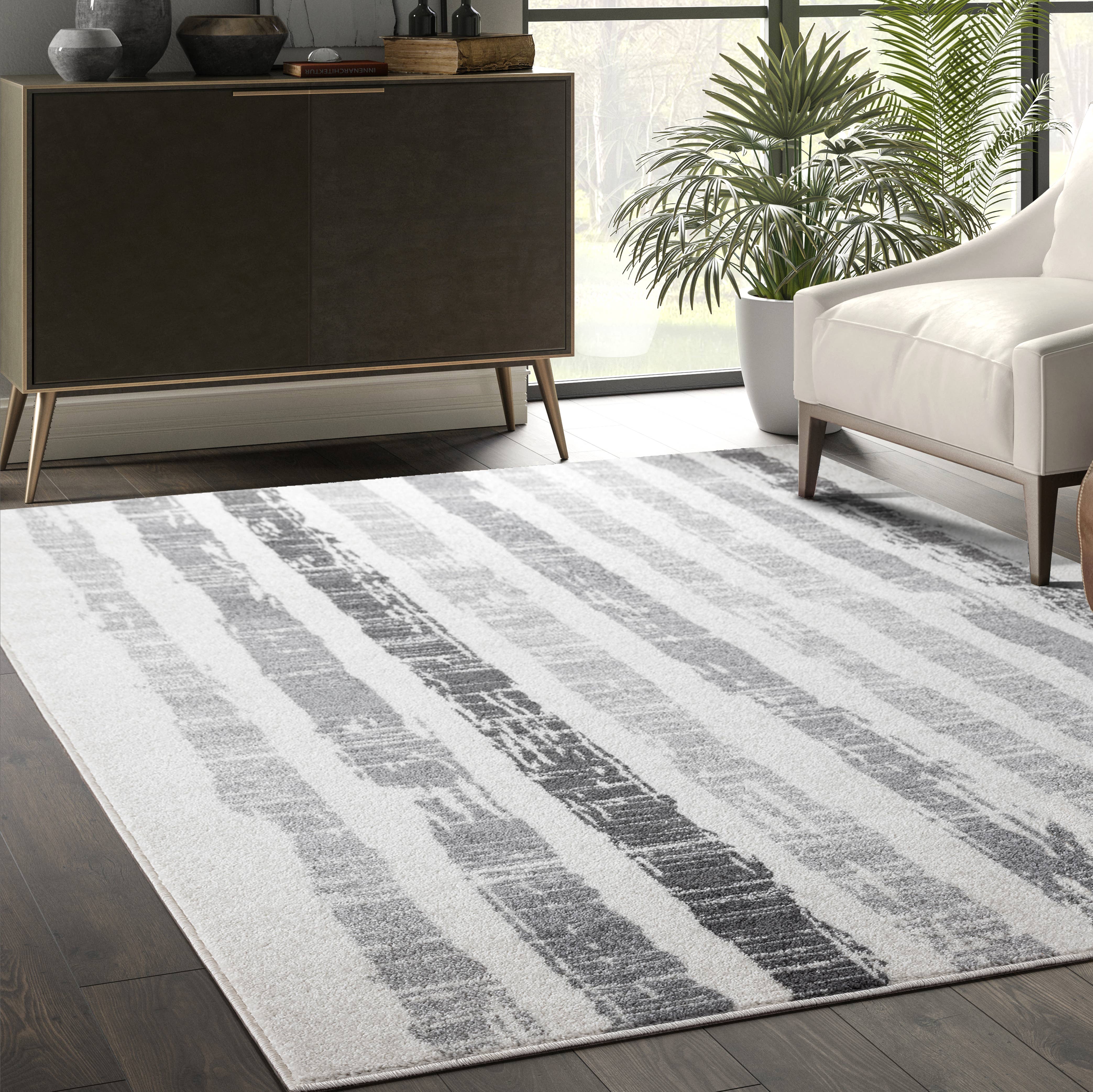 Abani Rugs - Wholesale Area Rug - Abani Casa CAS110A - Ivory and Grey Faded Stripes1