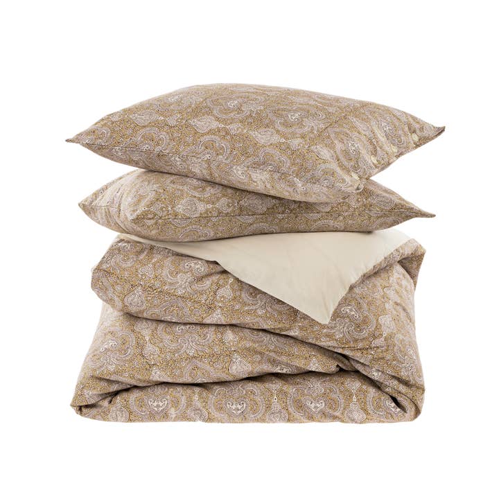 Parure de lit Astrid Block Print Queen Dorée pour la vente par INDABA HOME