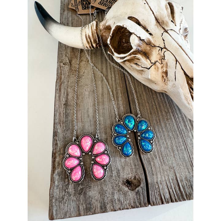 Boho Ranch Shop - Wholesale Pendant/Charm Necklace - Western Opal Squash Blossom Pendant NecklaceÂ