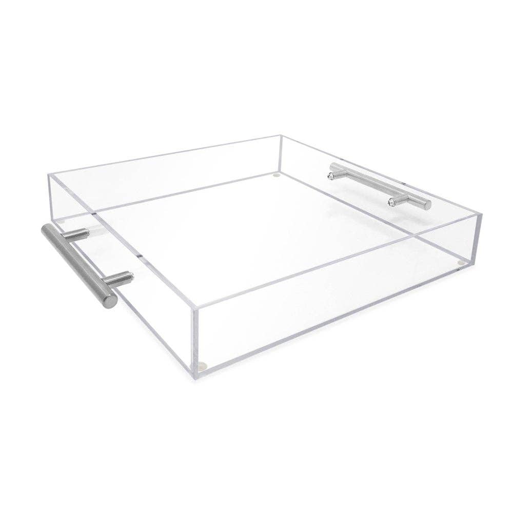 Isaac Jacobs International - Wholesale Serving Tray - Isaac Jacobs Clear Acrylic Serving Tray with Metal Handles48