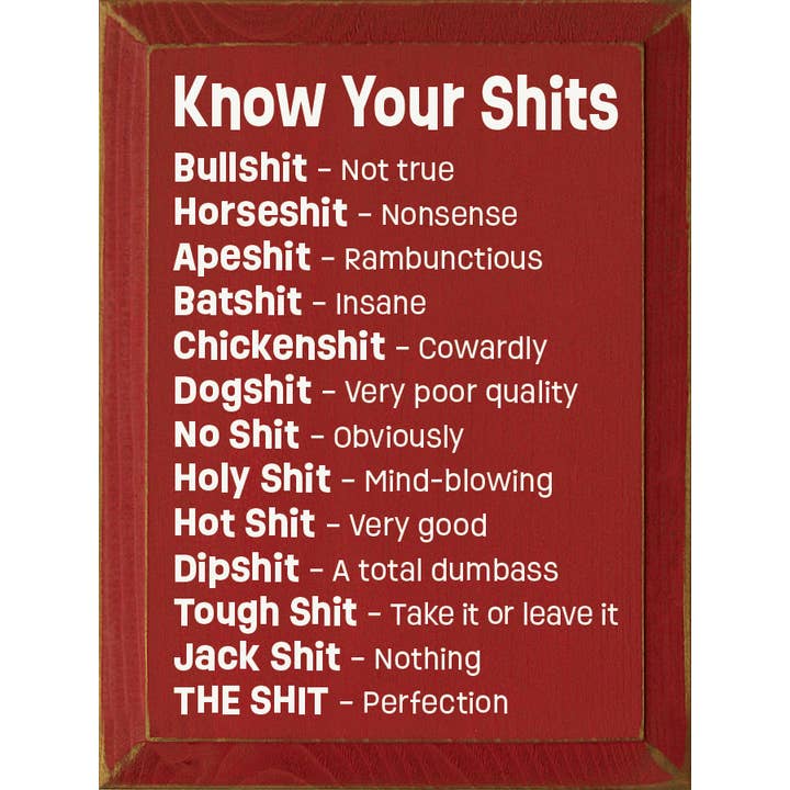 SAWDUST CITY - Vendita all'ingrosso Cartelli - Know Your Shits: Divertente targa verticale in legno3